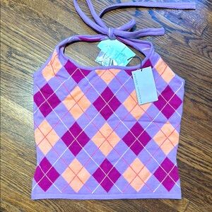 Autumn Cashmere, sleeveless halter- Argyle, medium, new